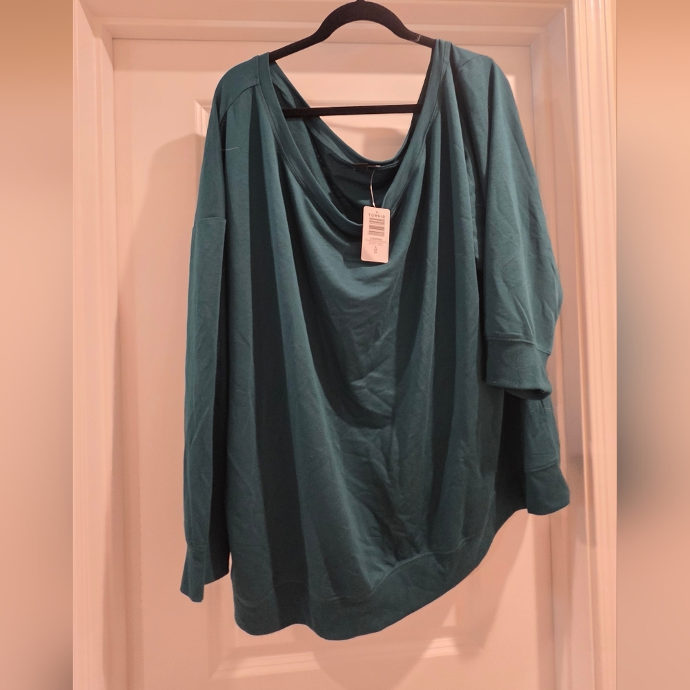 Torrid Off the Shoulder Teal Oversized Top